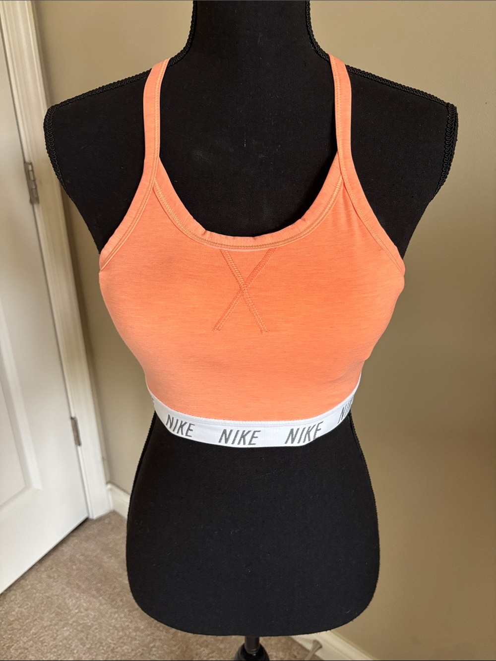 Nike Peach-Orange Racerback Sports Bra with Branded Elastic Band.  Size Medium.